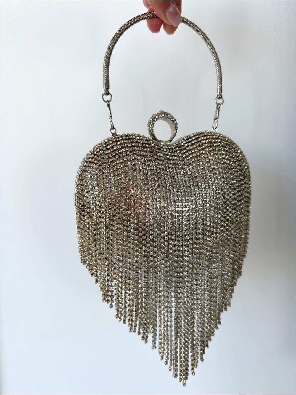 Silver Heart Crystal Fringe Evening Bag | Date Night | Vacation | Wedding Guest